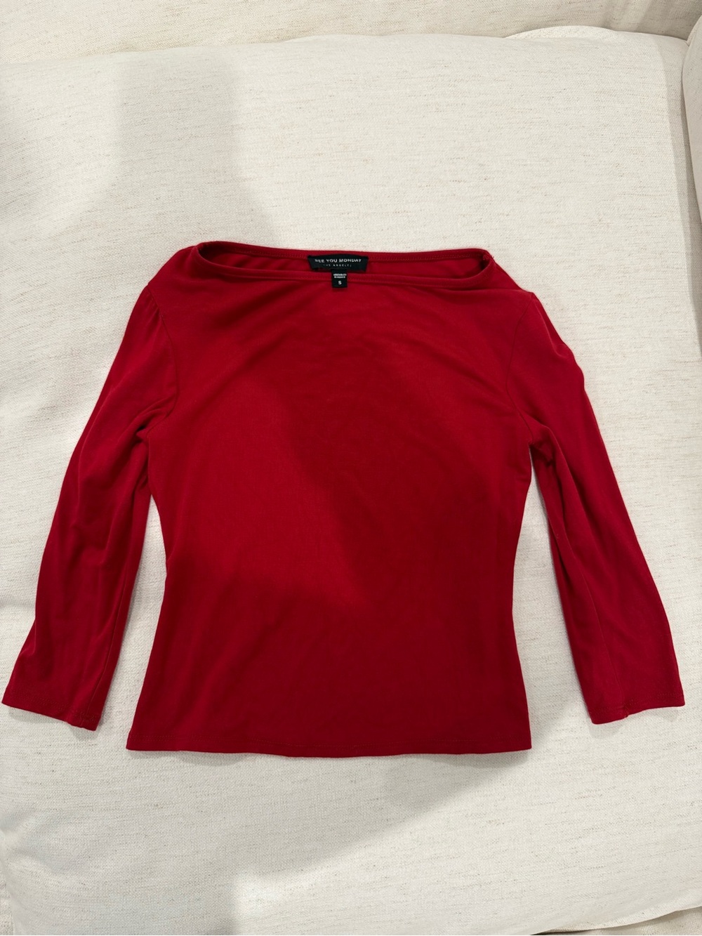 See You Monday 3/4 Sleeve Red Boatneck Top
